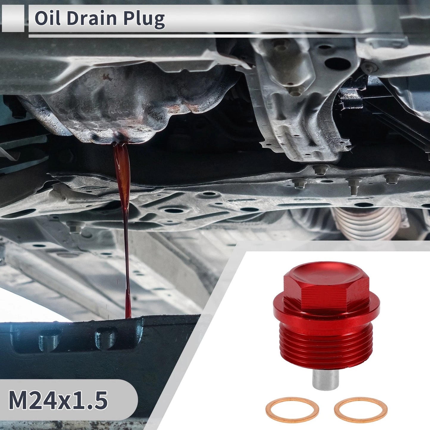 Set M24x1.5 Engine Oil Drain Plug with Gasket for Car, Motorcycle, Boat Red