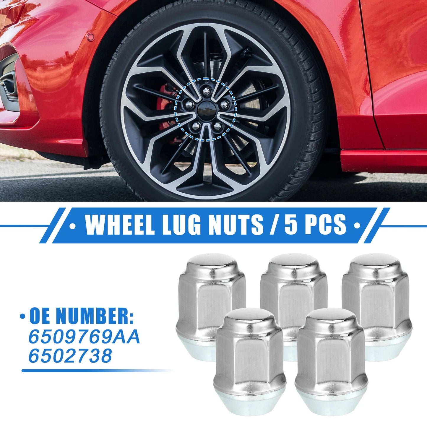 5 Pcs M12x1.5 Wheel Lug Nuts for Ford Focus, Dodge Grand Caravan