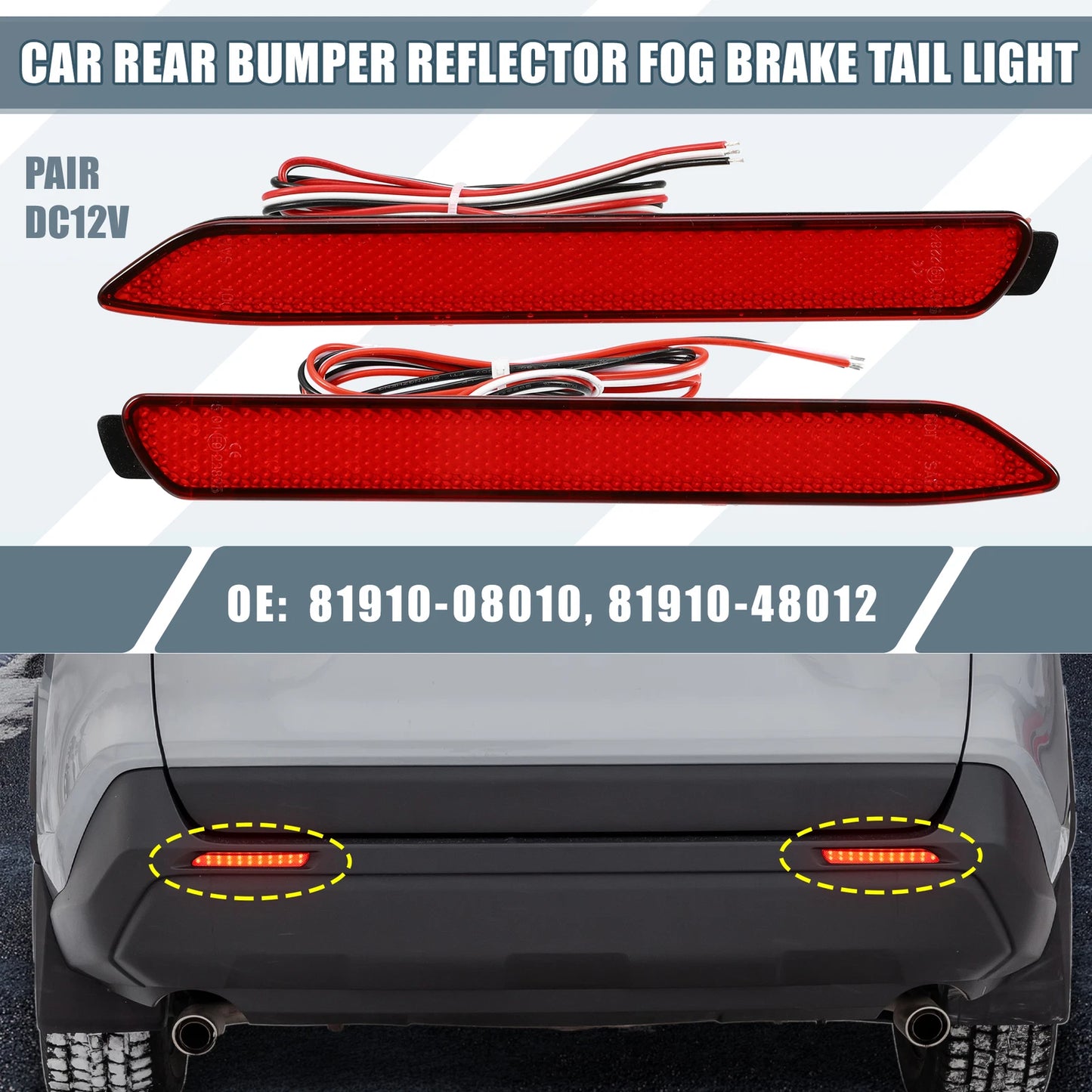 Rear Bumper Reflector LED Brake Tail Lights for Toyota RAV4 (2019)