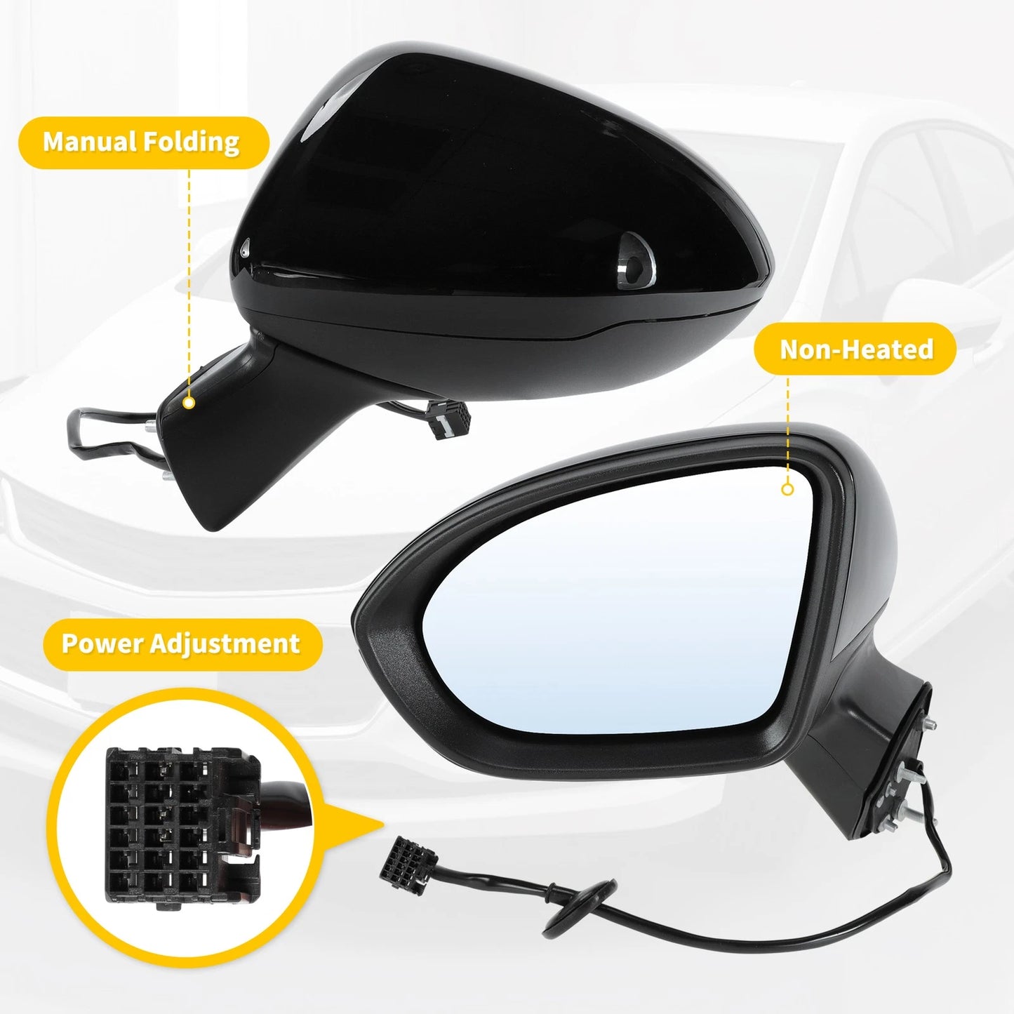 3Pin Left Side Door Mirror Black for Chevy Cruze (2016 - 2019)