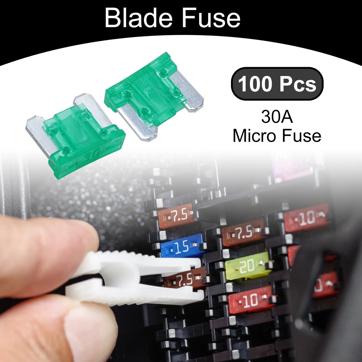 30A Blade Fuse for Car Boat Truck RV Motorcycle 100 Pcs