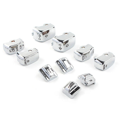 Chrome 10pc Hand Control Switch Housing Button Cap Set for Harley Touring (1996-2013)