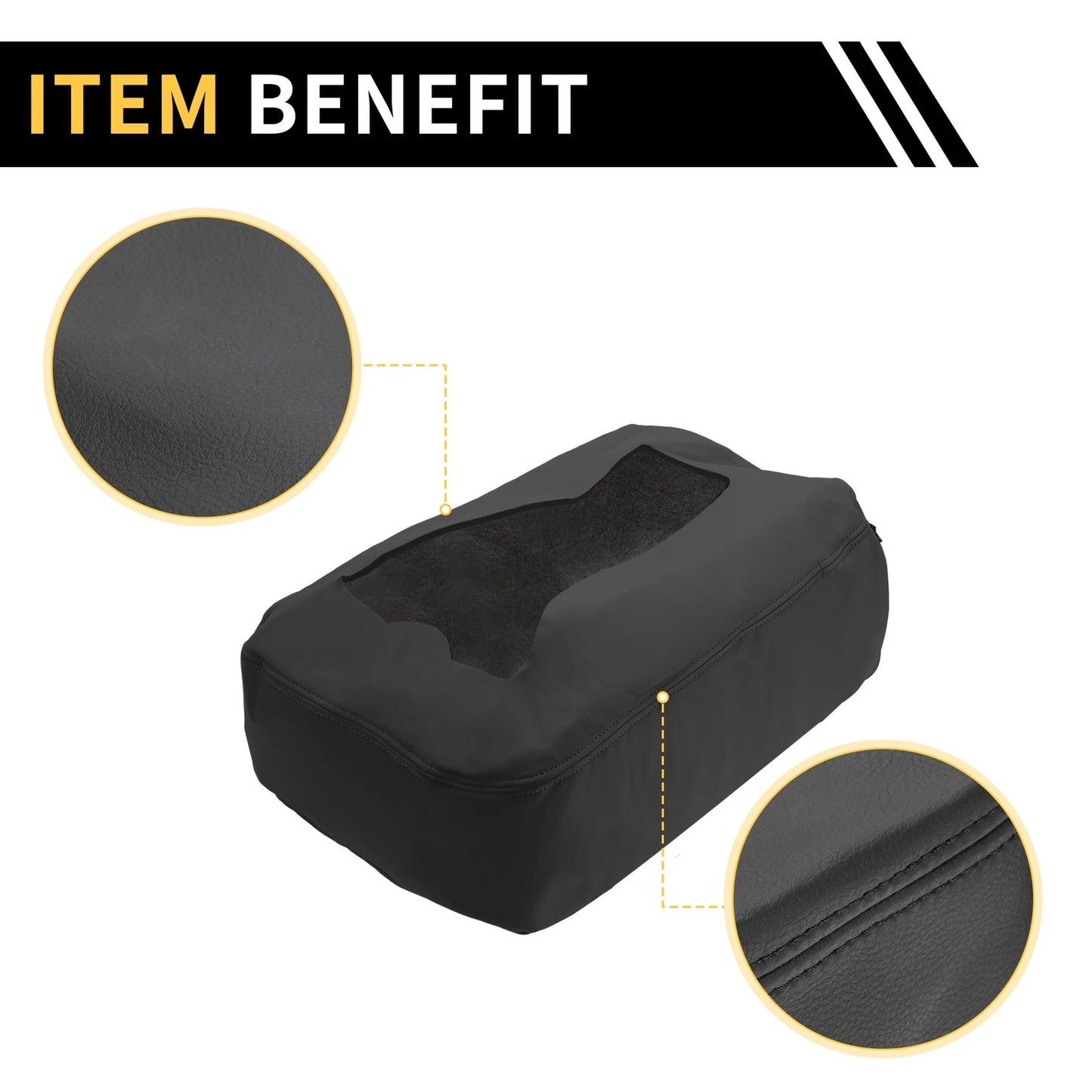 Console Lid Armrest Cover for Chevrolet Microfiber Leather With Zipper Black