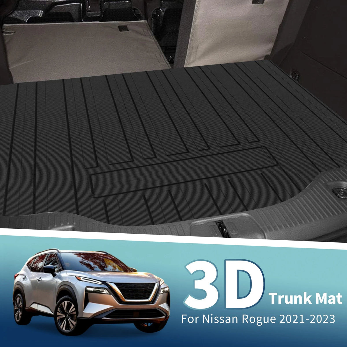 Flat Face Cargo Liner Rear Trunk Mat for Nissan Rogue (2021-2023) 1 Pc