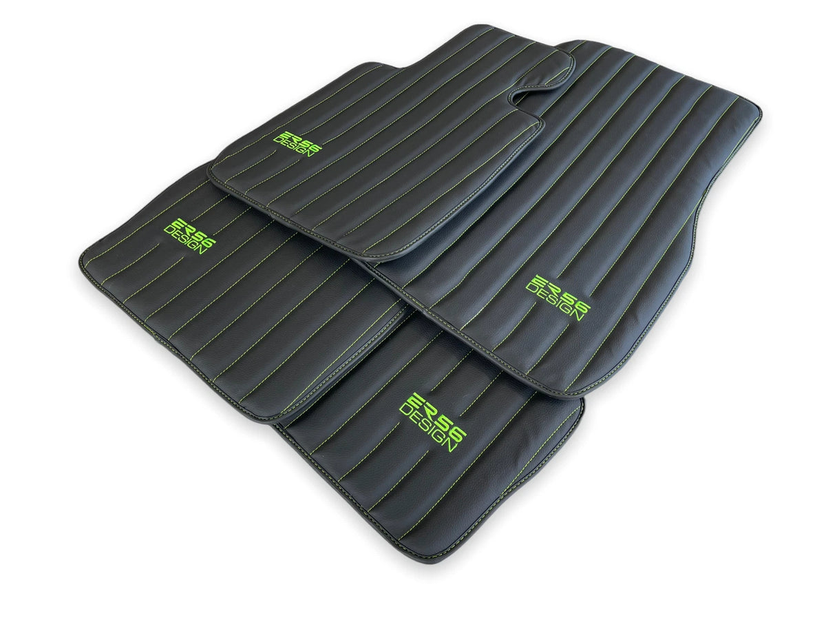 Floor Mats for Rolls Royce Dawn Black Leather 2016-2019 2 x ER56 Design Green Logo