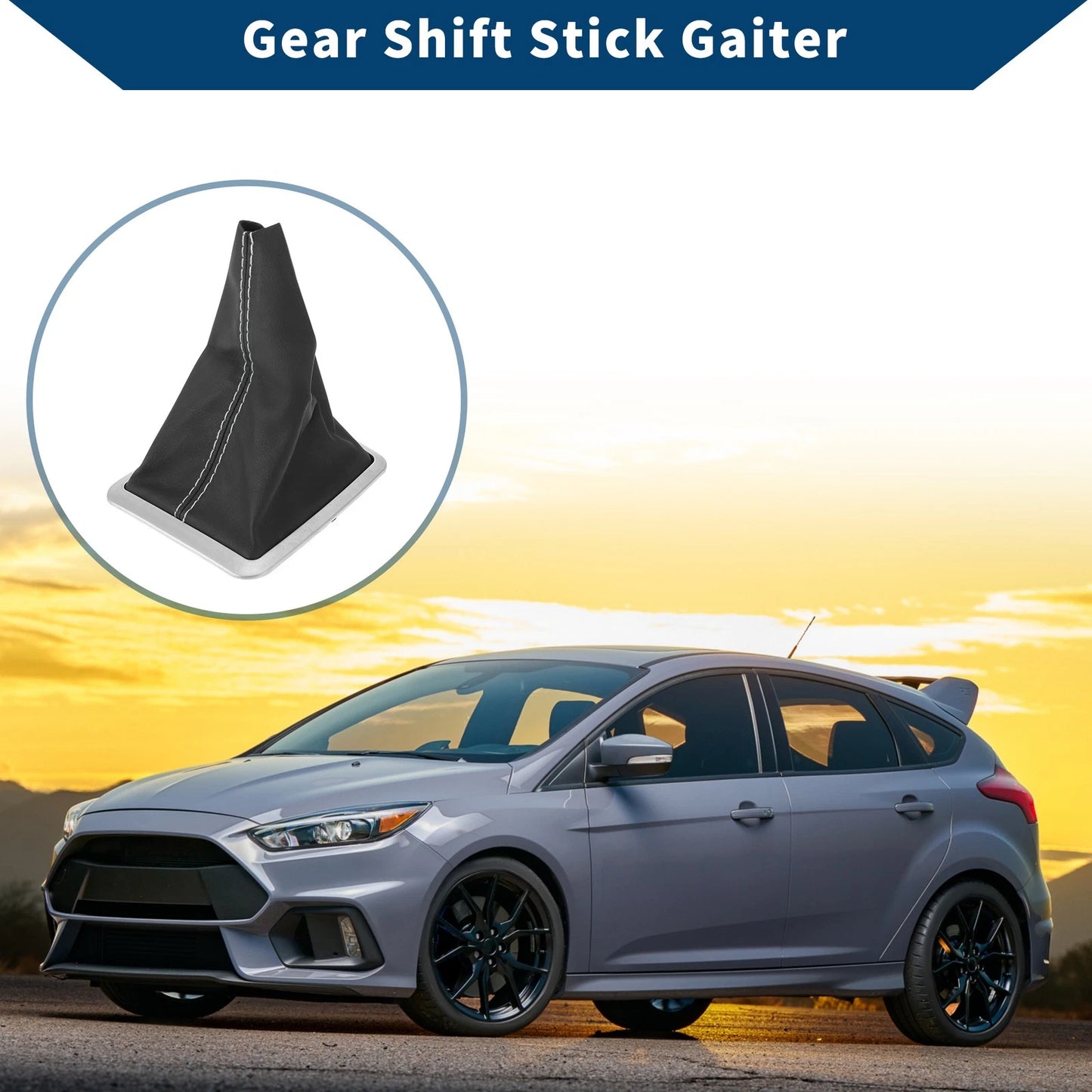 Car Gear Shift Stick Gaiter Black White Leather for Ford Focus (2004-2012)