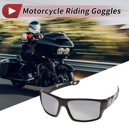 Motorcycle Riding Goggles Silver Tone Lens Black Frame Tri-acetel Cellulose