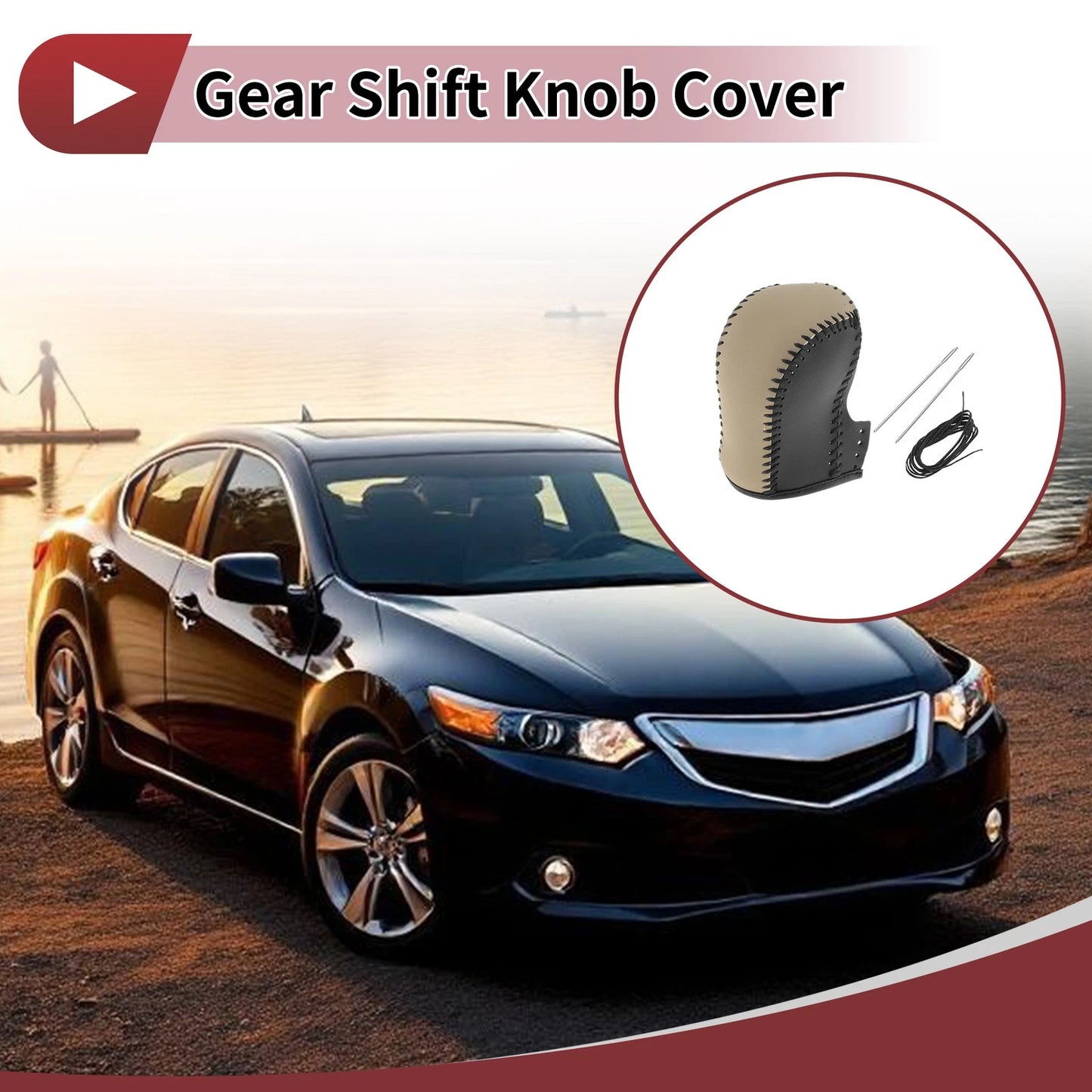 Gear Shift Knob Cover for Acura ZDX (10 - 12) Black Beige Faux Leather