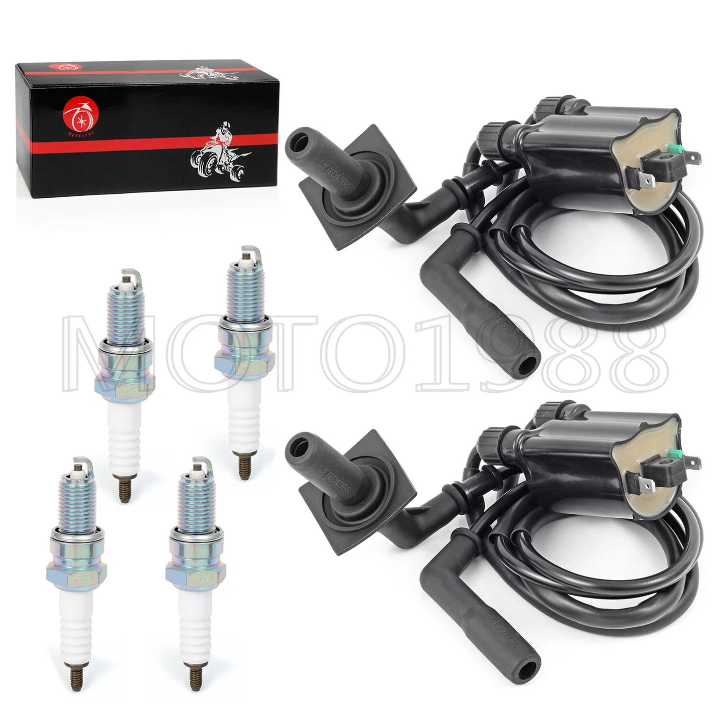 Ignition Coil Pack & Spark Plug + Cap for Honda VT1100 Shadow Spirit(1999–2007)