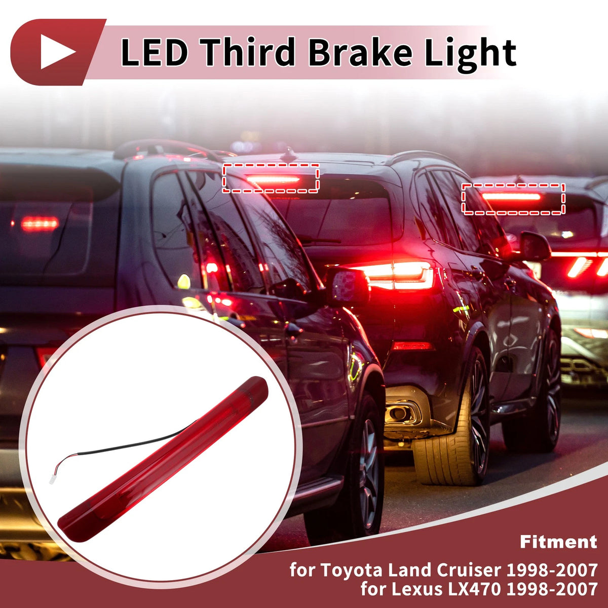 Red High Mounted LED Third Brake Light for Toyota Land Cruiser (2008-2021)