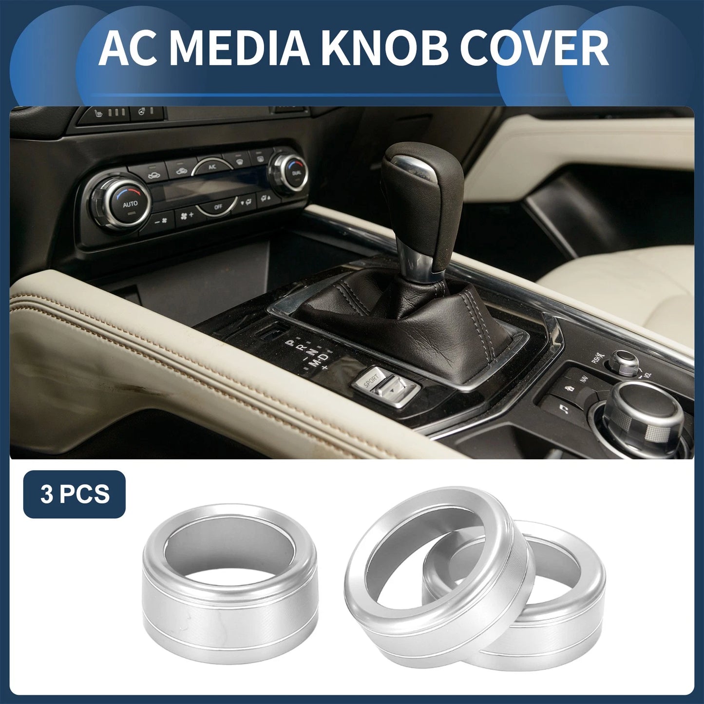 Media Switch Knob Cover Ring 3 x Pcs for Mazda 3 Touring (2017-2018)