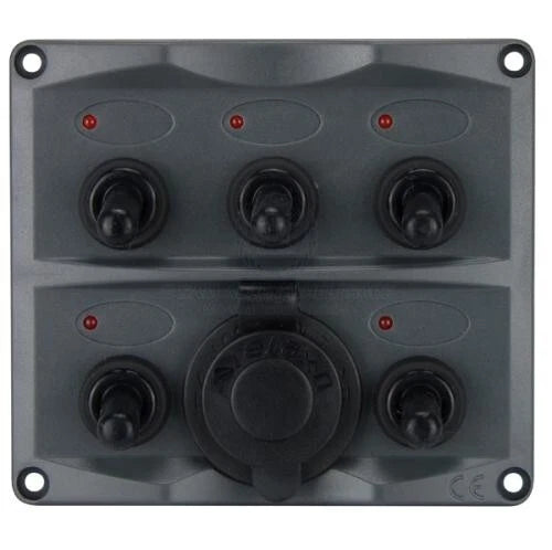 Marine Switch Panel 5 Gang with Dual USB Port & LED Indicators, Water Resistant