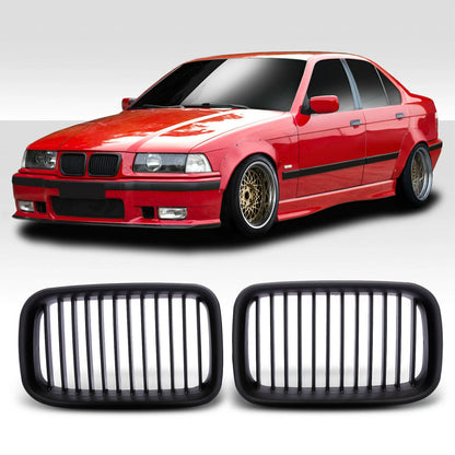 Matte Black Front Kidney Grilles for BMW E36 3 Series Sedan (1992-1997)