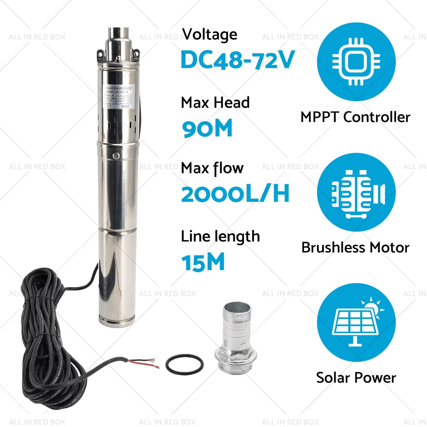 3" 48V 750W Deep Well Solar Submersible Water Pump for Bore Hole