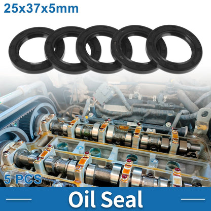 Oil Seal 25x37x5mm Nitrile Rubber Black 5 Pcs for Rotary Shaft Seal