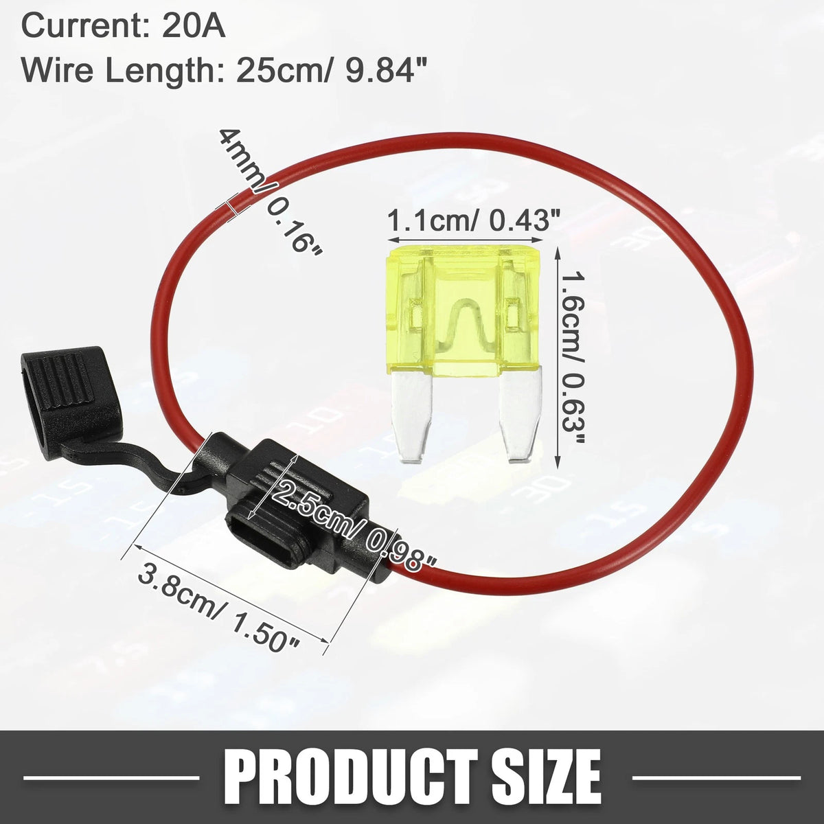 20A Mini Blade Style Fuse Set with 16 AWG Holder for Various Vehicles