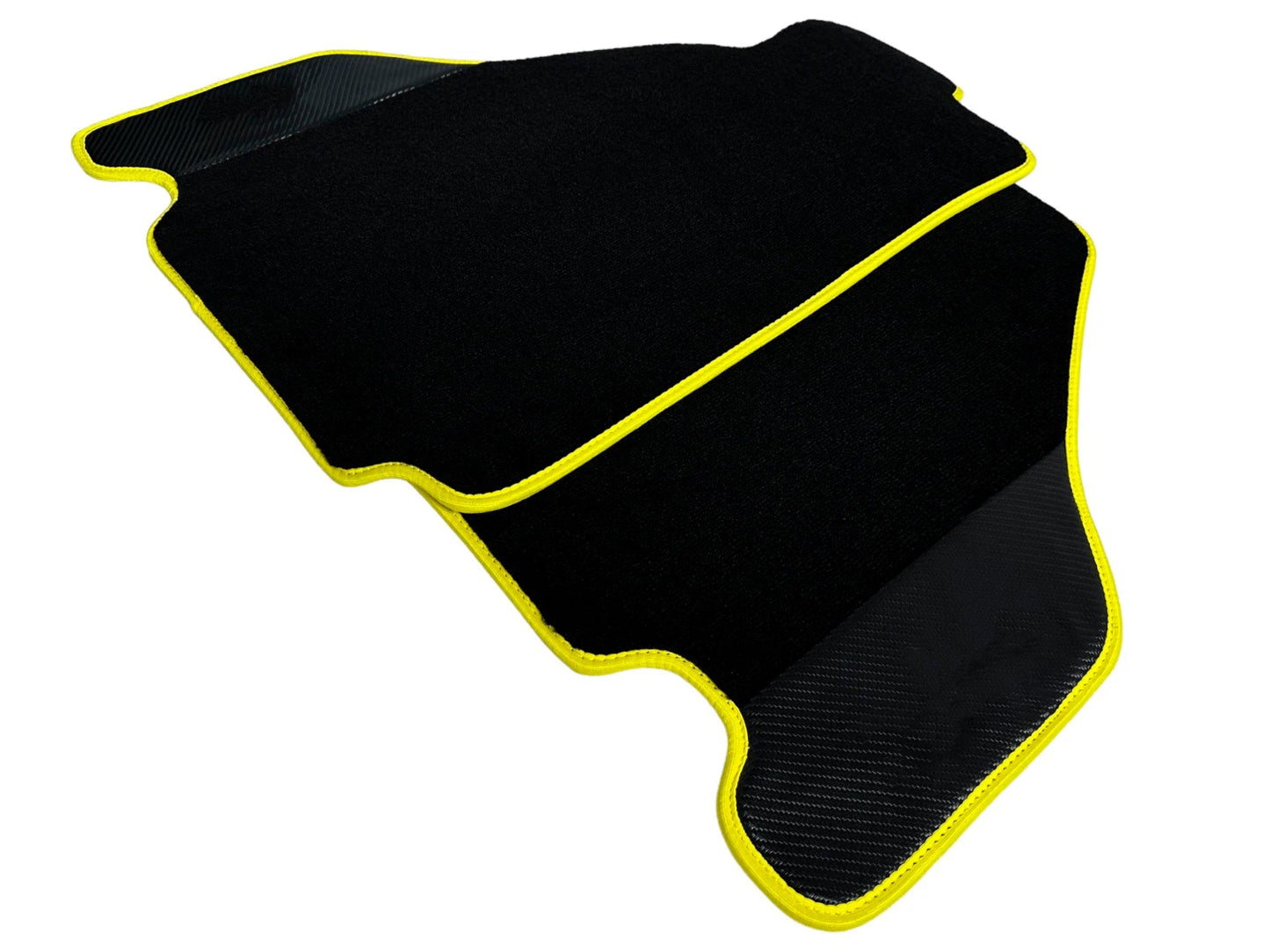 Black Floor Mats for Ferrari F430 with Carbon Fiber & Yellow Trim (2004-2009)