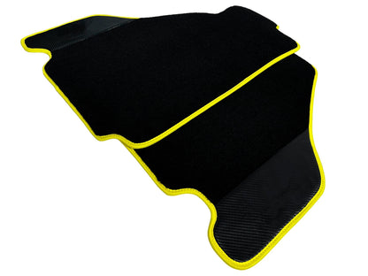 Black Floor Mats for Ferrari F430 with Carbon Fiber & Yellow Trim (2004-2009)