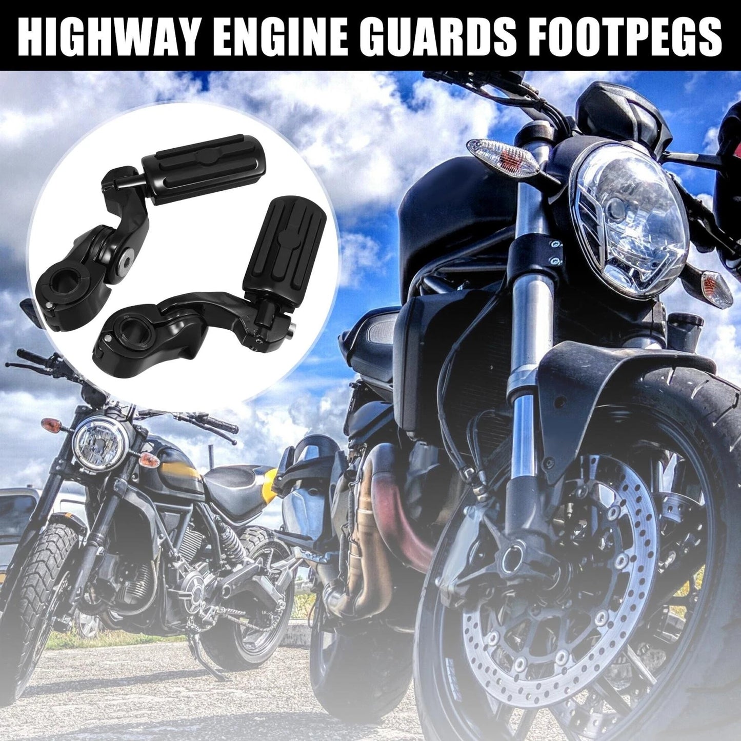 Motorcycle Engine Foot Pegs / 1 Pair / Short Angled Mount Pedal for Harley