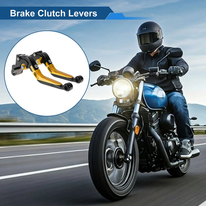 2 x Adjustable Short Long Brake Clutch Levers Black Gold Tone for Kawasaki ER-5