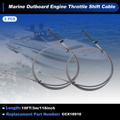 2 x 3Meters Boat Throttle Shift Control Cable for Marine Outboard Grey