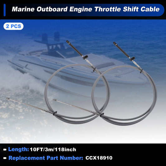 2 x 3Meters Boat Throttle Shift Control Cable for Marine Outboard Grey