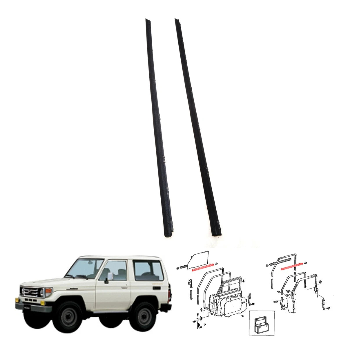 Front Door Glass Inner Weatherstrip for Toyota Land Cruiser BJ70 FJ70 LJ70 1984-1990