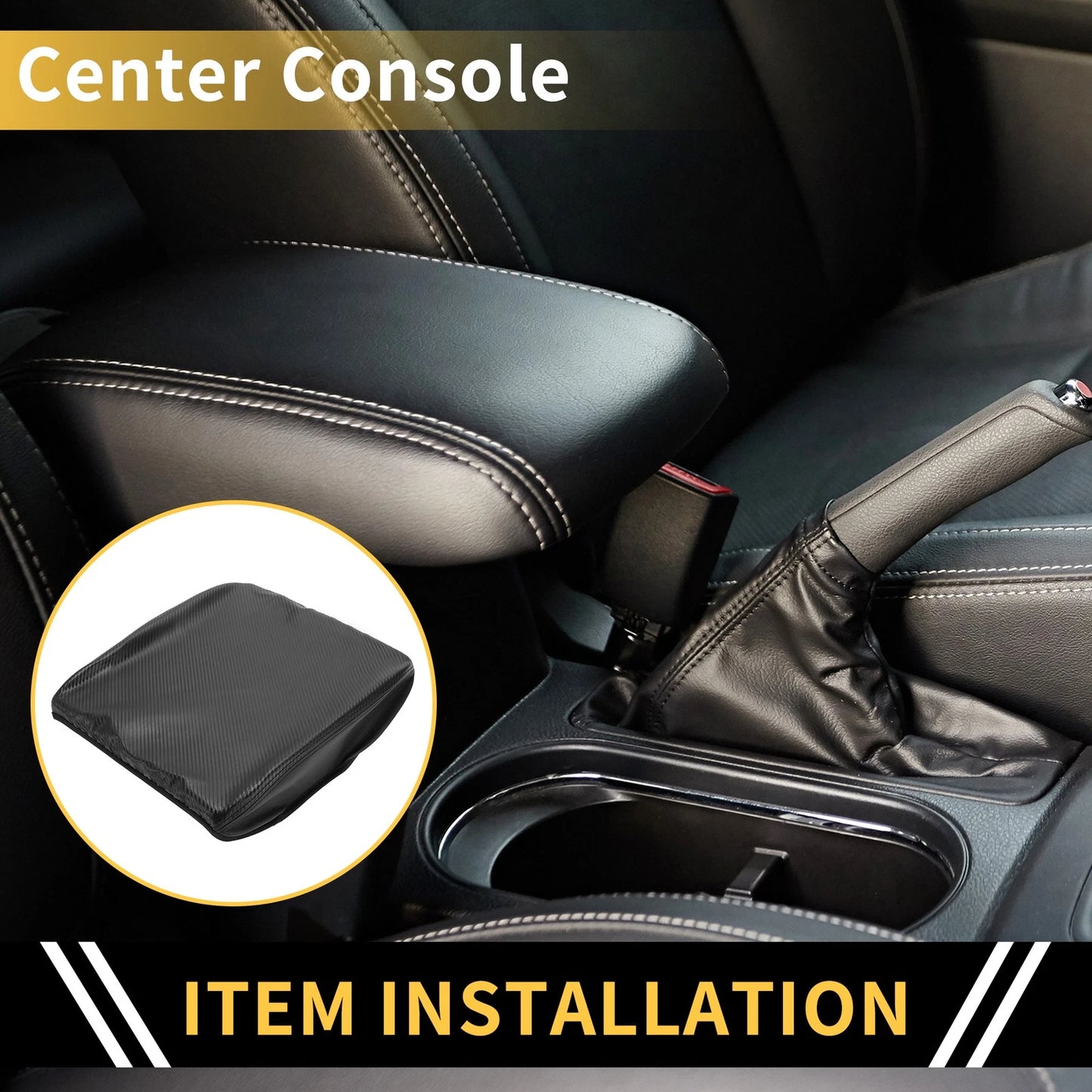 Armrest Cover for Dodge Ram Microfiber Leather Middle Carbon Fiber Black