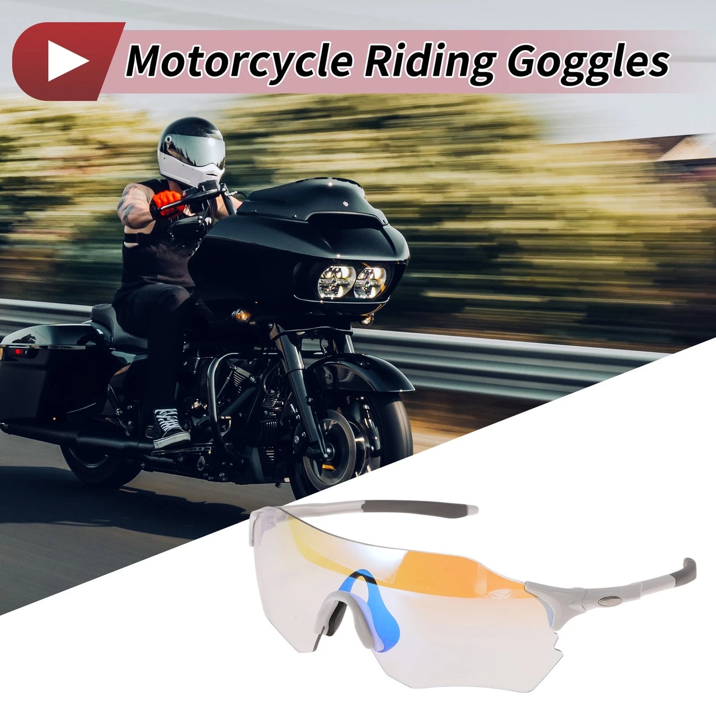Set Motorcycle Riding Goggles Blue Lens White Gray Frame PC TPU for Motorcycle
