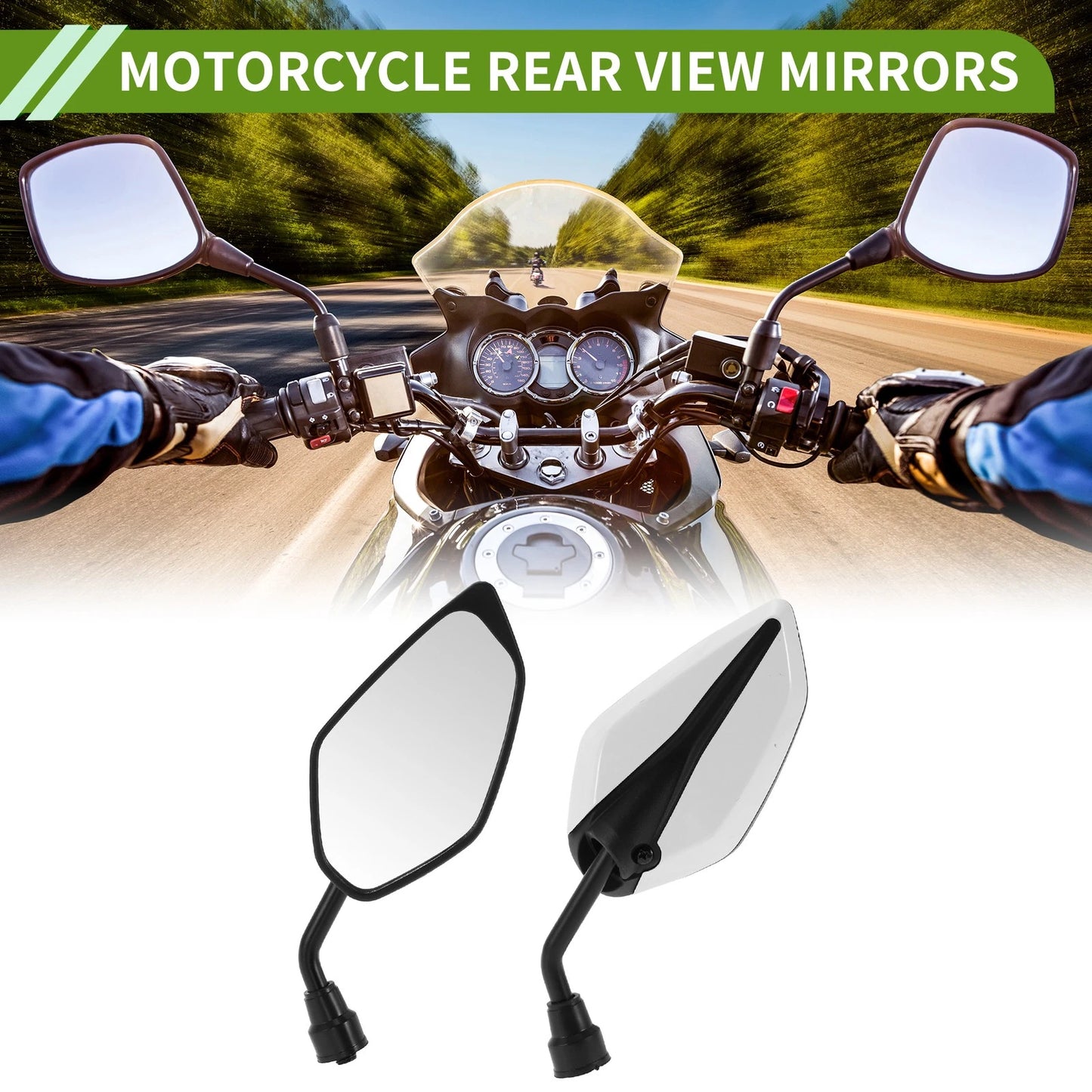 Rear View Mirrors / 1 Set / Leaf Shape White Iron Plastic for M10 Motorcycle