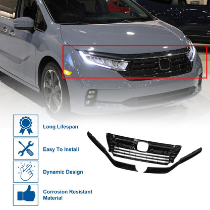 Front Upper Hood Bumper Grille for Honda Odyssey (2018-2021) Black