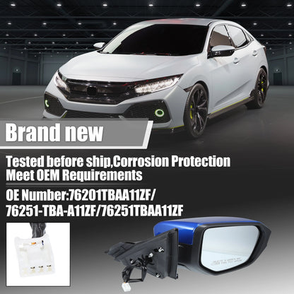 3 Pin Right Side Exterior Door Mirror Assembly Blue for Honda Civic (2016-2021)