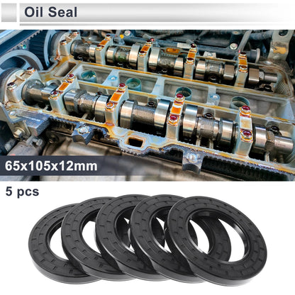 Oil Seal Rotary Shaft Seal Nitrile Rubber 65x105x12mm Black 5 Pcs