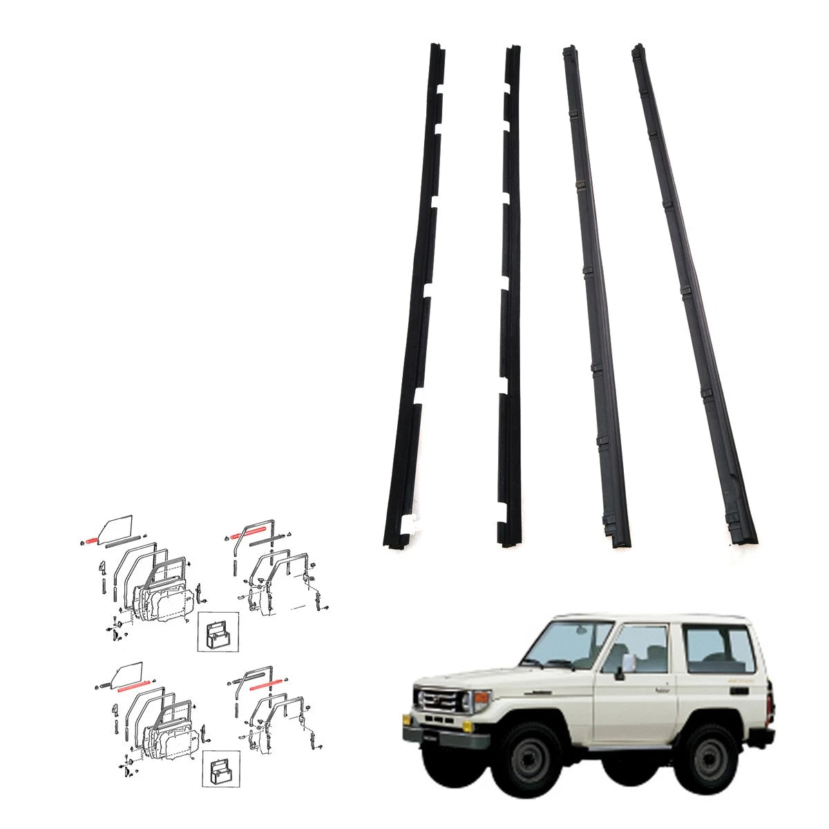 Front Door Glass Weatherstrip for Toyota Land Cruiser HDJ79 PZJ75