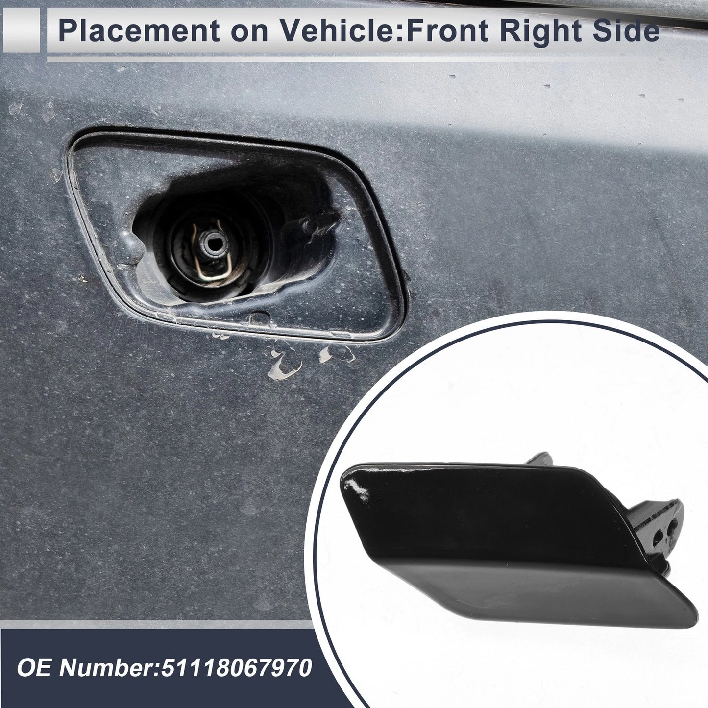 Front Right Washer Nozzle Cover for BMW 320i 2.0L L4 (2006-2013) Black