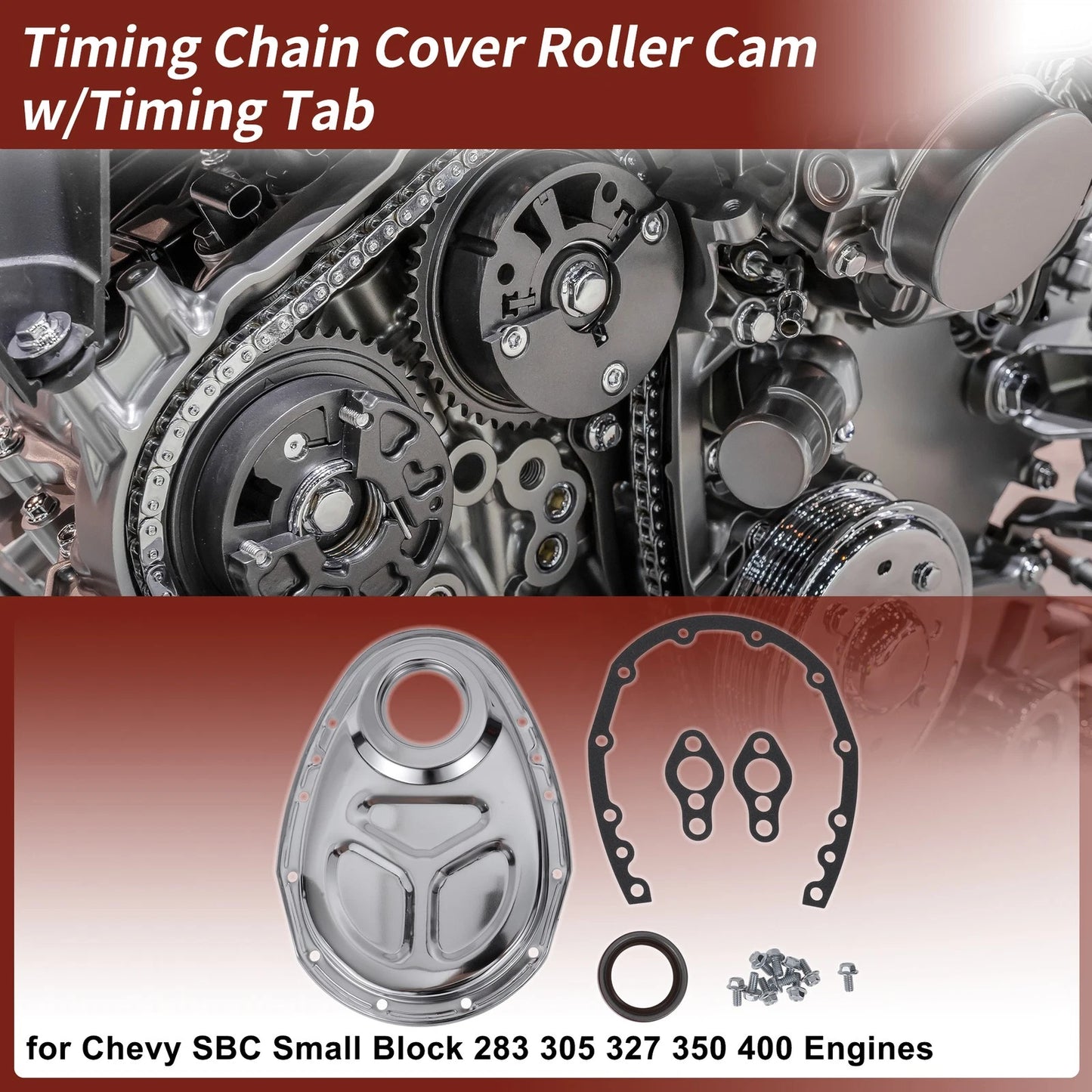 Timing Chain Cover Roller Cam w/Timing Tab for Chevy SBC Small Block