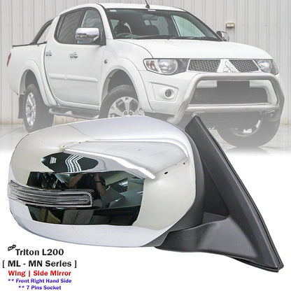 Front Right Chrome Electric Side Mirror w/ LED for Mitsubishi Triton (05-14)