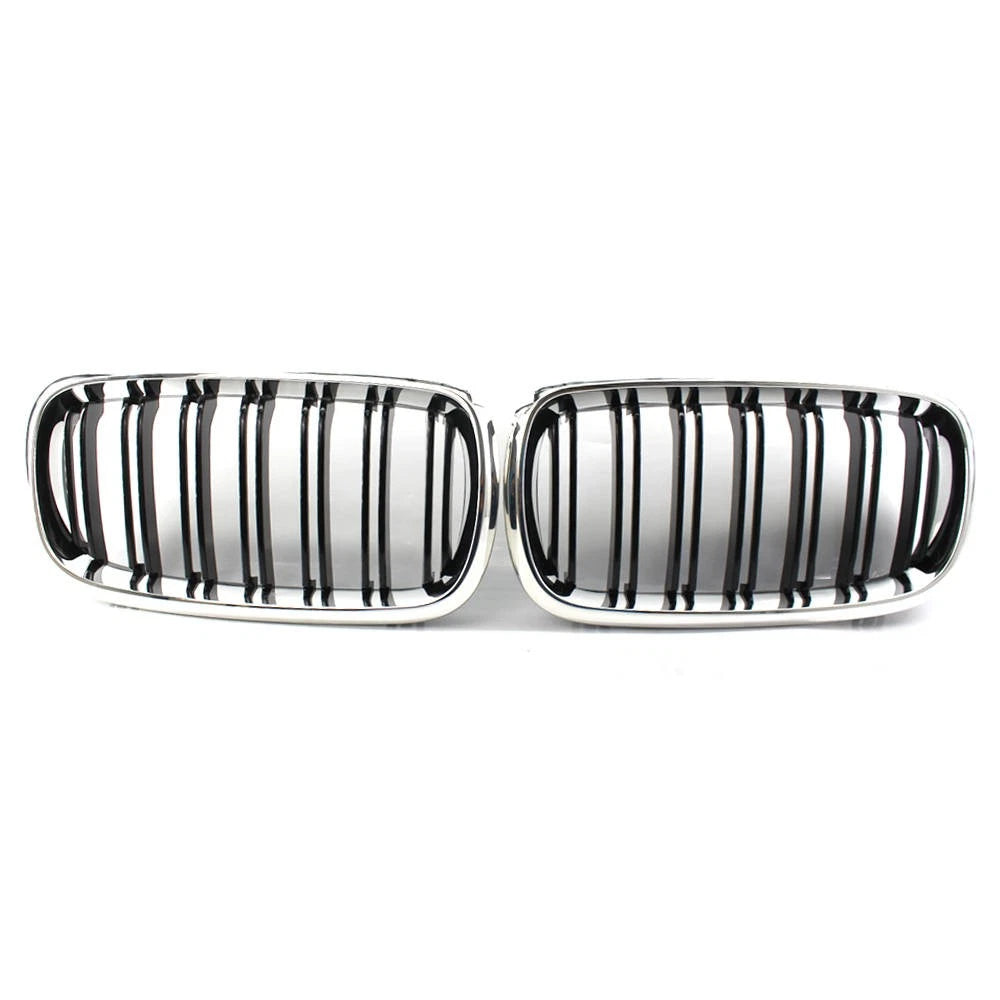 2 x Black+Chrome Front Grill Dual Slat for BMW X5 F15 X6 F16 M (2014–2018)