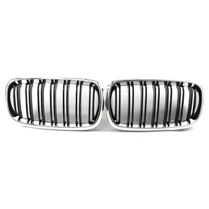 2 x Black+Chrome Front Grill Dual Slat for BMW X5 F15 X6 F16 M (2014–2018)