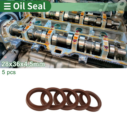 Oil Seal Rotary Shaft Seal FKM Rubber 28x36x4.5mm Brown 5 Pcs for Make Model