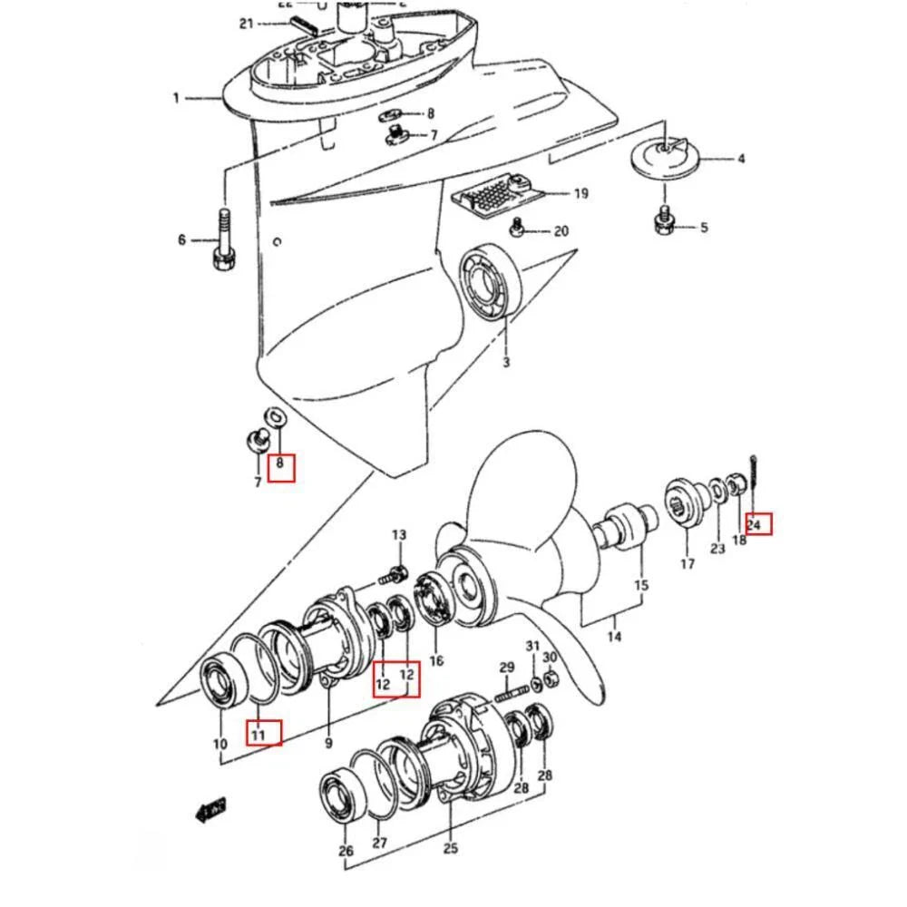 Lower Unit Gearcase Seal Kit for Suzuki DT8/9.9 (8-9.9HP)