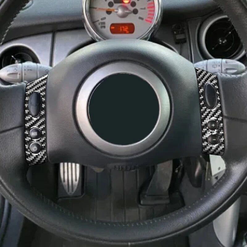 Carbon Fiber Steering Wheel Button Cover Trim for Mini Cooper 2002-2004