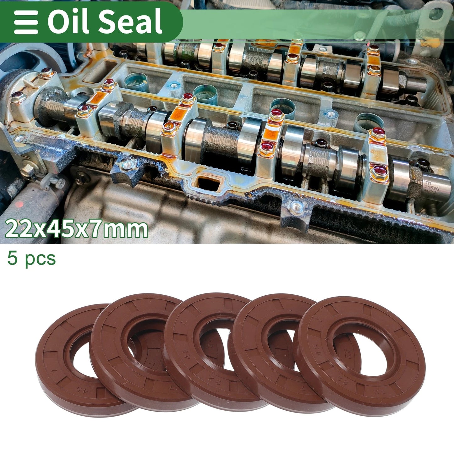 Oil Seal 22x45x7mm Rotary Shaft Seal FKM Rubber Brown 5 Pcs for Make Model