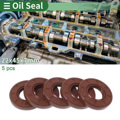 Oil Seal 22x45x7mm Rotary Shaft Seal FKM Rubber Brown 5 Pcs for Make Model