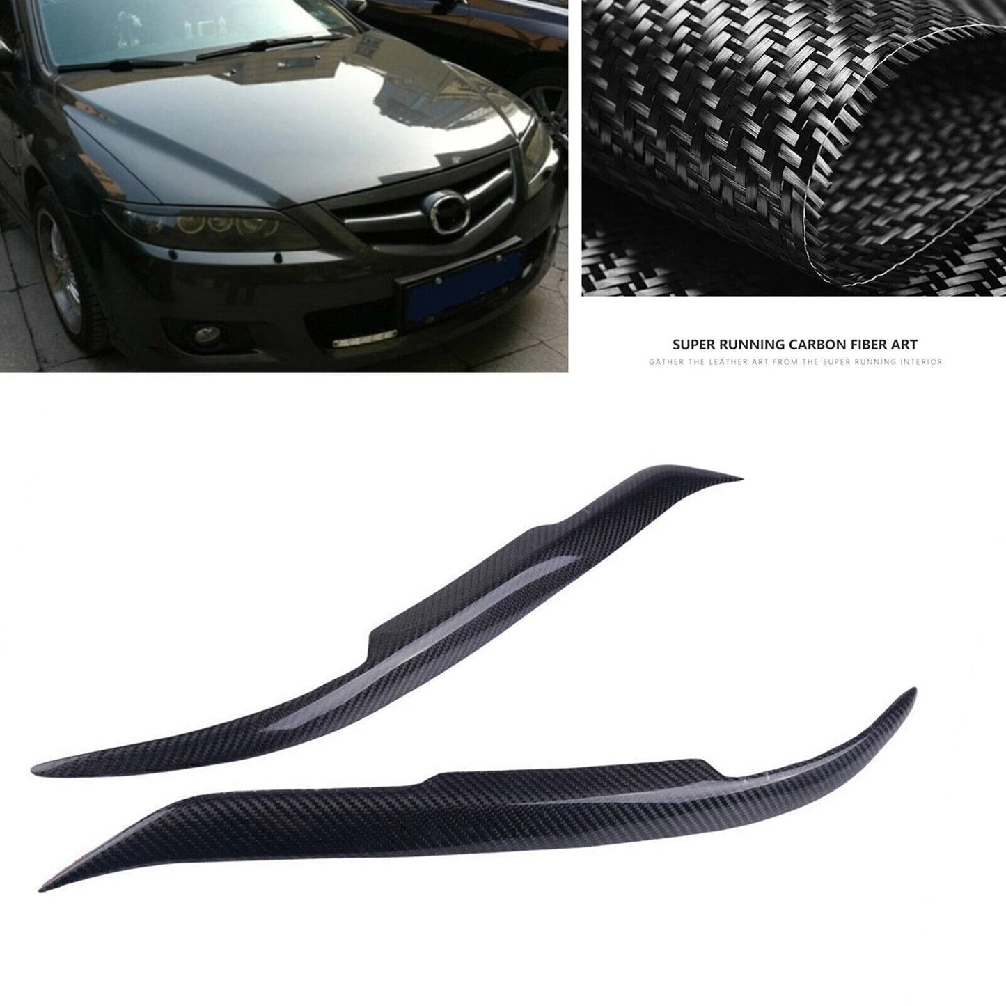 2 x Carbon Fiber Headlight Eyelid Covers for Mazda 6 (2003-2013)