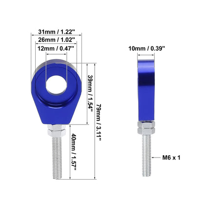 2pcs / 12mm Dia / Hole Blue Silver Tone Chain Axle Tensioner for Motorcycle