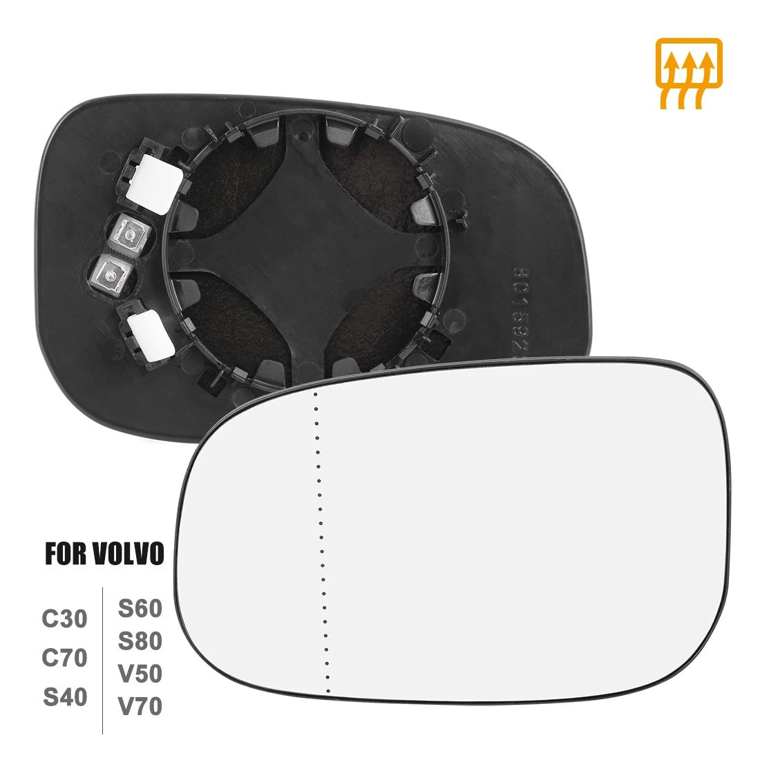 Left Side Mirror Glass with Backing for Volvo C30 C70 S40 S60 S80 (2007-2013)
