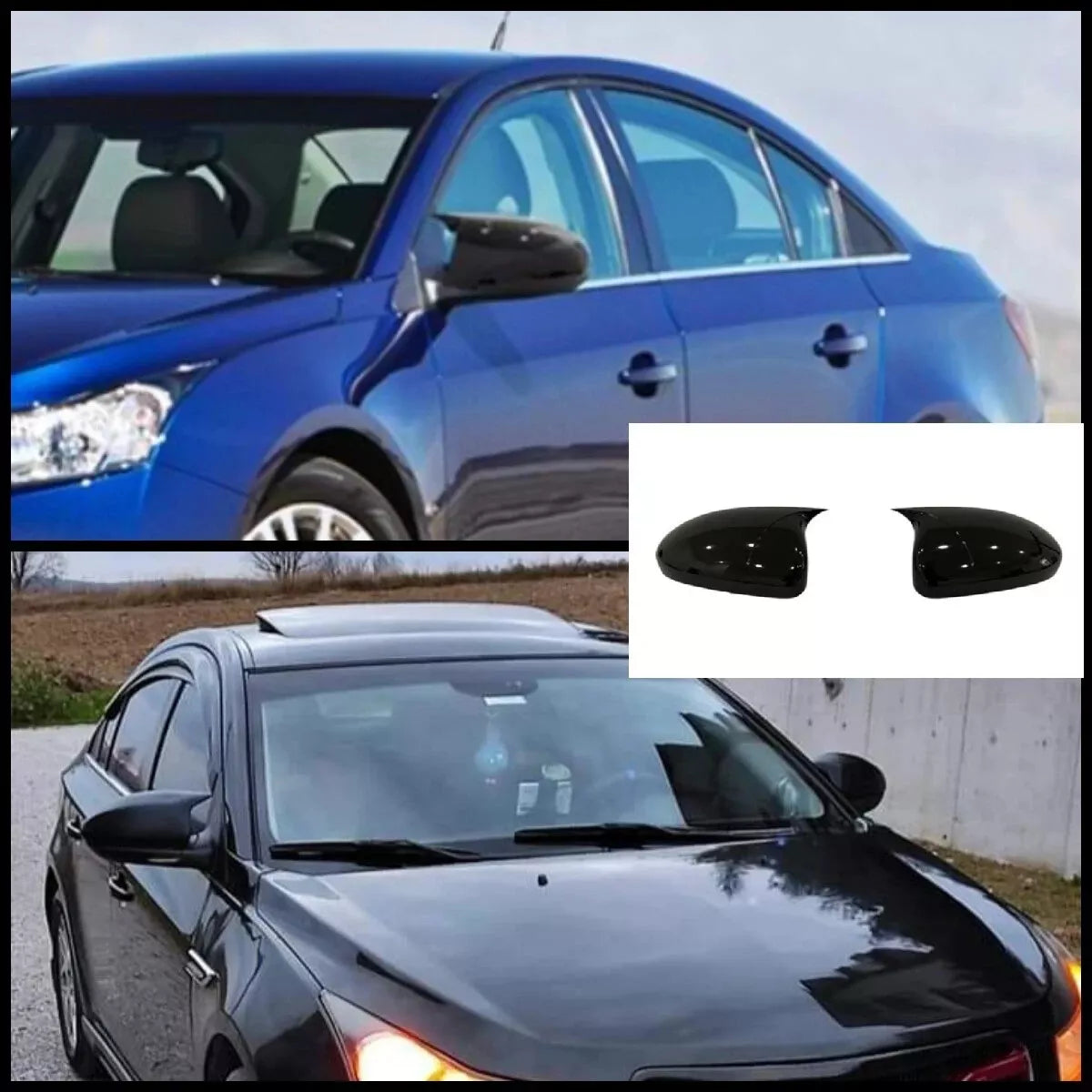 Side View Mirror Covers for Chevrolet Cruze (2012-2016) 2 Piece Gloss Black