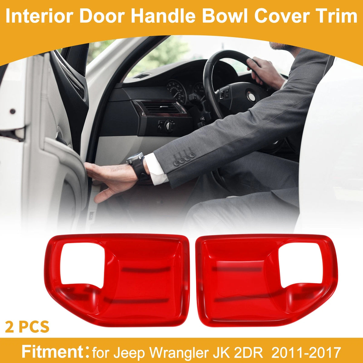 Interior Door Handle Bowl Cover Trim for Jeep Wrangler JK 2011-2017 Red 2 x