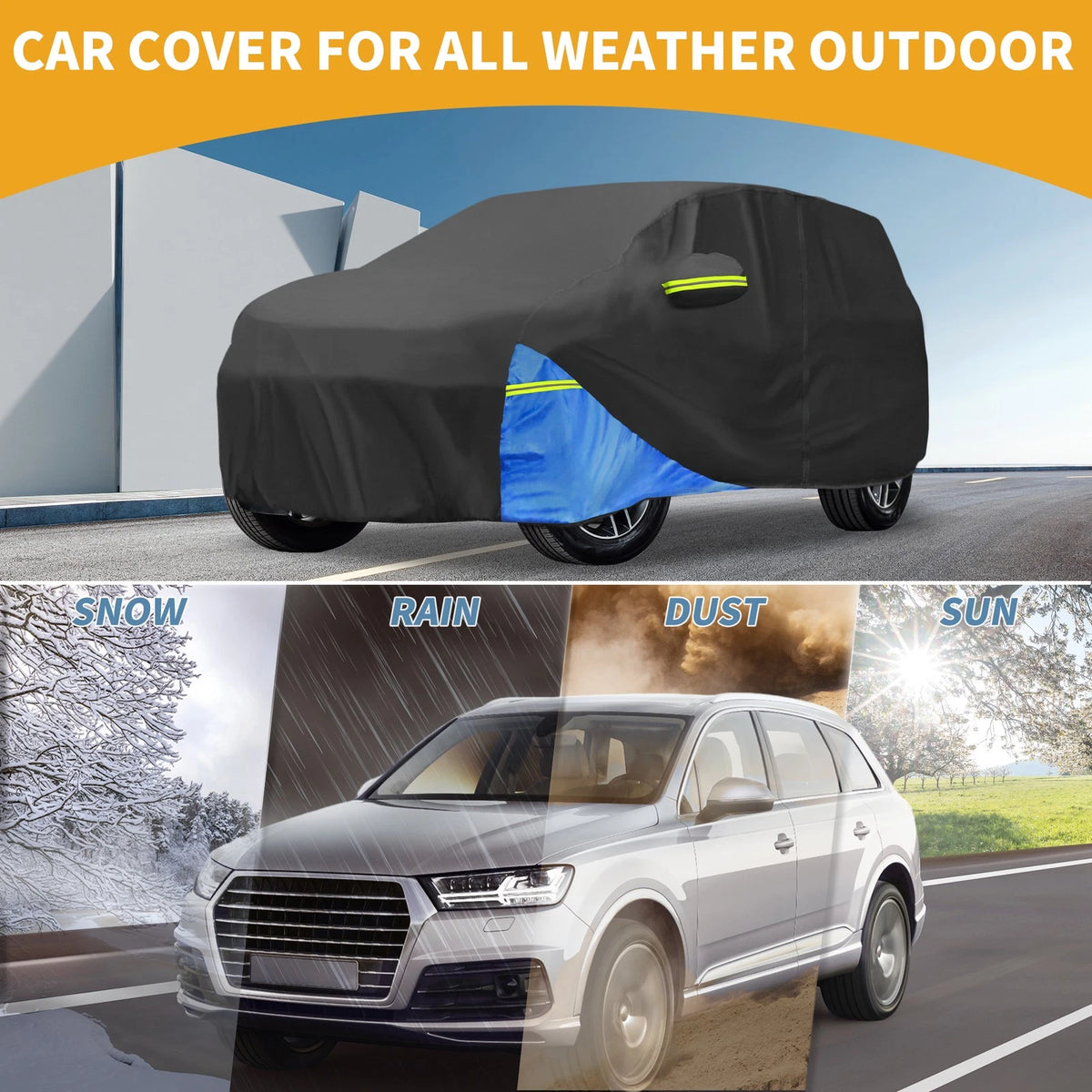 Waterproof Car Cover for Jeep Grand Cherokee 2002-2023 Black Blue